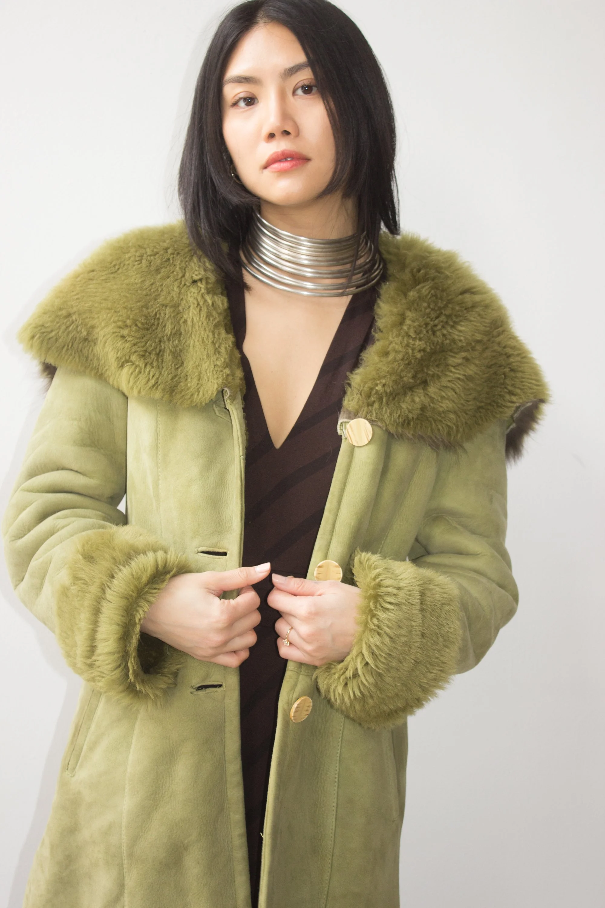 【Vintage】90s 2way Fur jacket sullen Vintage 90s/Y2K Wilsons Leather Tan Faux Fur Trim Long Penny Lane